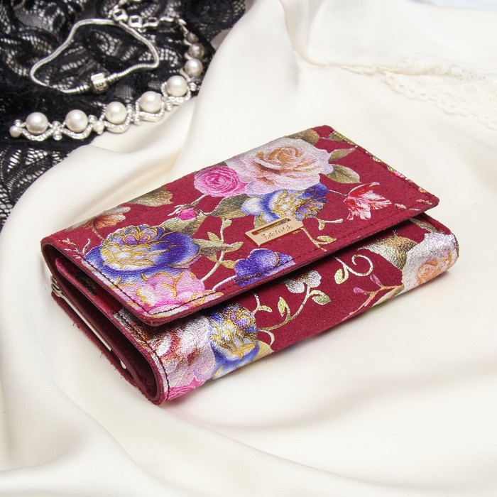 Кошелёк женский, отдел рамка, 3 отдела, для карт, для монет, цвет бордовый