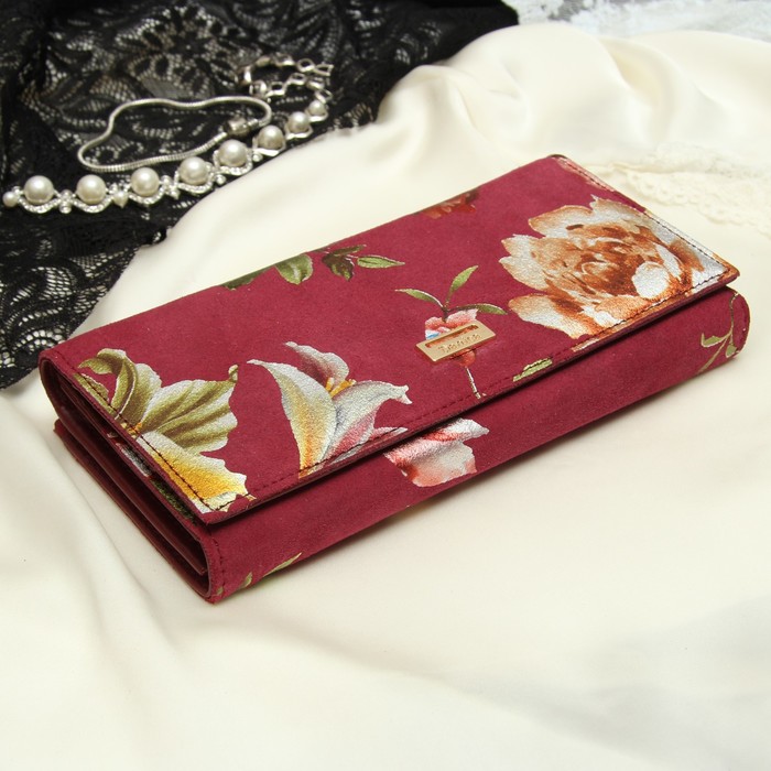 Кошелёк женский, 2 отдела рамка, 3 отдела, для карт, для монет, наружный карман, цвет бордовый