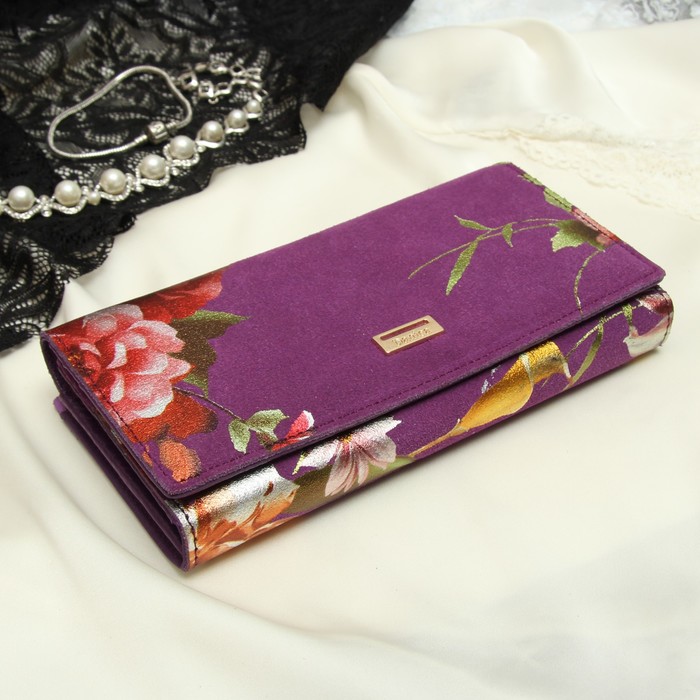 Кошелёк женский, 2 отдела рамка, 3 отдела, для карт, для монет, наружный карман, цвет сиреневый