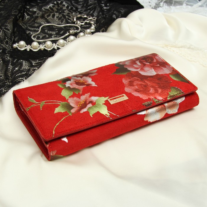 Кошелёк женский, 2 отдела рамка, 3 отдела, для карт, для монет, цвет красный