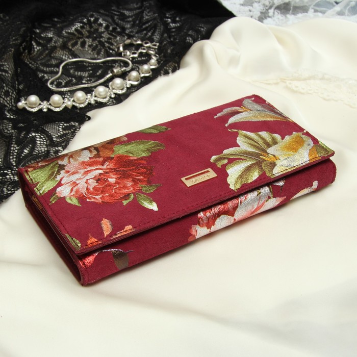 Кошелёк женский, 2 отдела рамка, 3 отдела, для карт, для монет, цвет бордовый