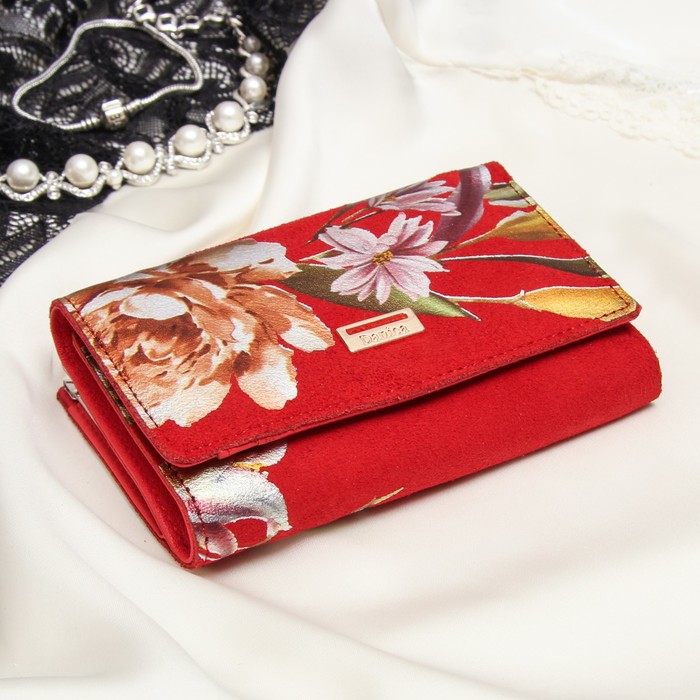 Кошелёк женский, отдел рамка, 3 отдела, для карт, для монет, цвет красный