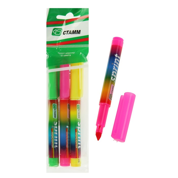Набор маркеров текстовыделителей 3 цвета 5.0 «Стамм» ТВ Sprint, европодвес МТ32