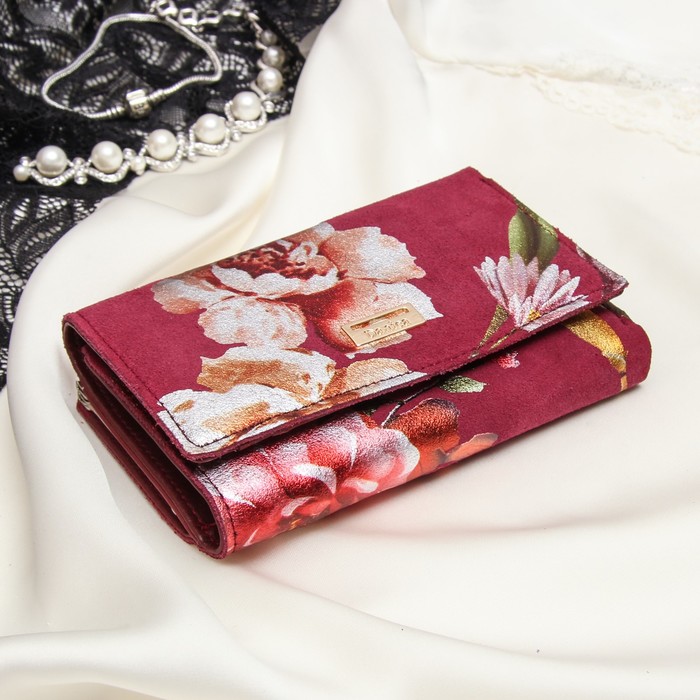 Кошелёк женский, отдел рамка, 3 отдела, для карт, для монет, цвет бордовый