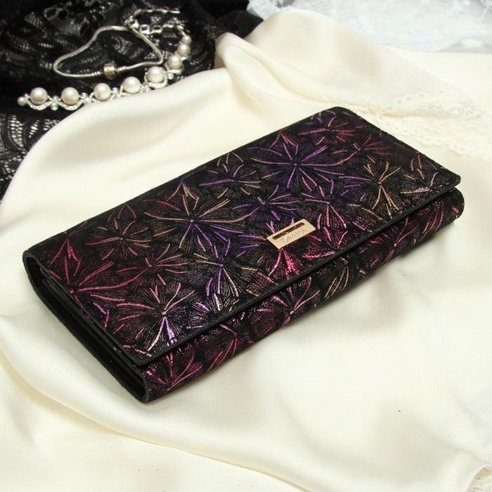 Кошелёк женский, 2 отдела рамка, 3 отдела, для карт, для монет, наружный карман, цвет фиолетовый