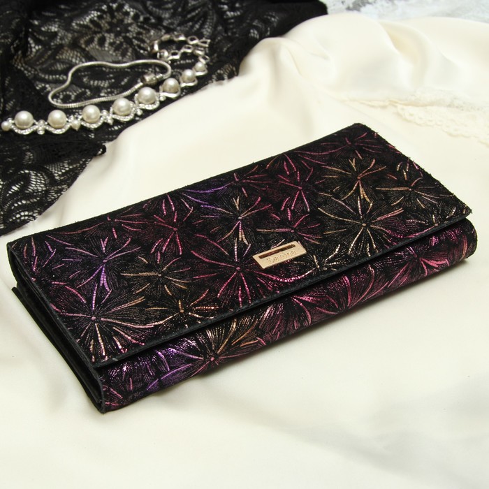 Кошелёк женский, 2 отдела рамка, 3 отдела, для карт, для монет, цвет сиреневый