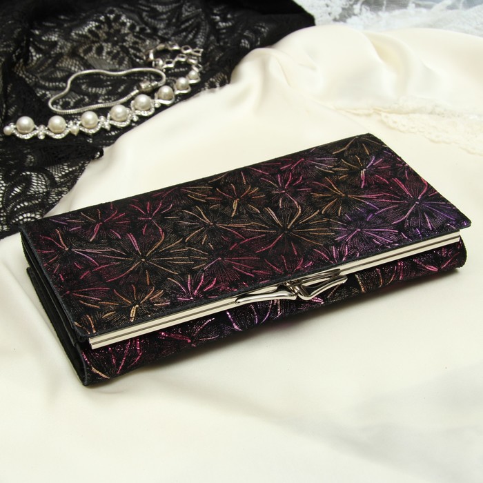 Кошелёк женский, 2 отдела рамка, 3 отдела, для карт, для монет, цвет сиреневый