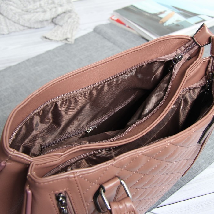 Сумка женская, 2 отдела на молниях, 3 наружных кармана, цвет пудровый