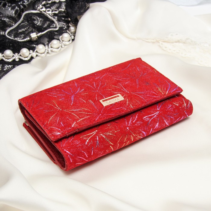 Кошелёк женский, отдел рамка, 3 отдела, для карт, для монет, цвет красный