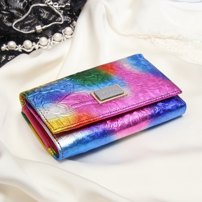 Кошелёк женский, отдел рамка, 3 отдела, для карт, для монет, цвет радужный