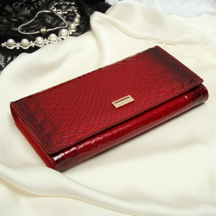 Кошелёк женский, 2 отдела рамка, 3 отдела, для карт, для монет, наружный карман, цвет бордовый