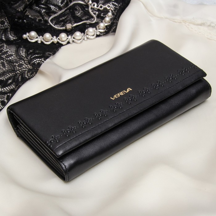 Кошелёк женский, 2 отдела рамка, 3 отдела, для карт, для монет, наружный карман, цвет чёрный