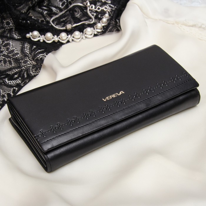 Кошелёк женский, 2 отдела рамка, 3 отдела, для карт, для монет, цвет чёрный