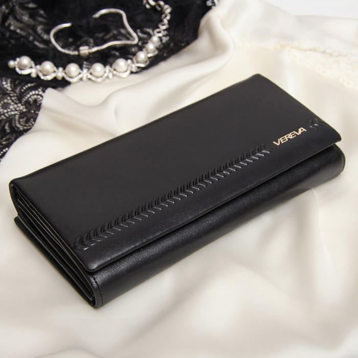 Кошелёк женский, 2 отдела рамка, 3 отдела, для карт, для монет, цвет чёрный