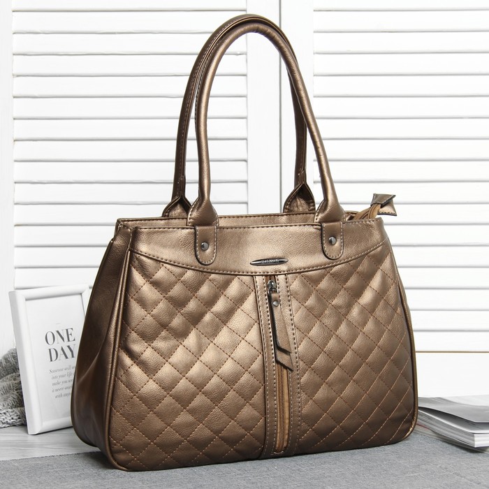 Сумка женская, 2 отдела на молниях, 2 наружных кармана, цвет золотой