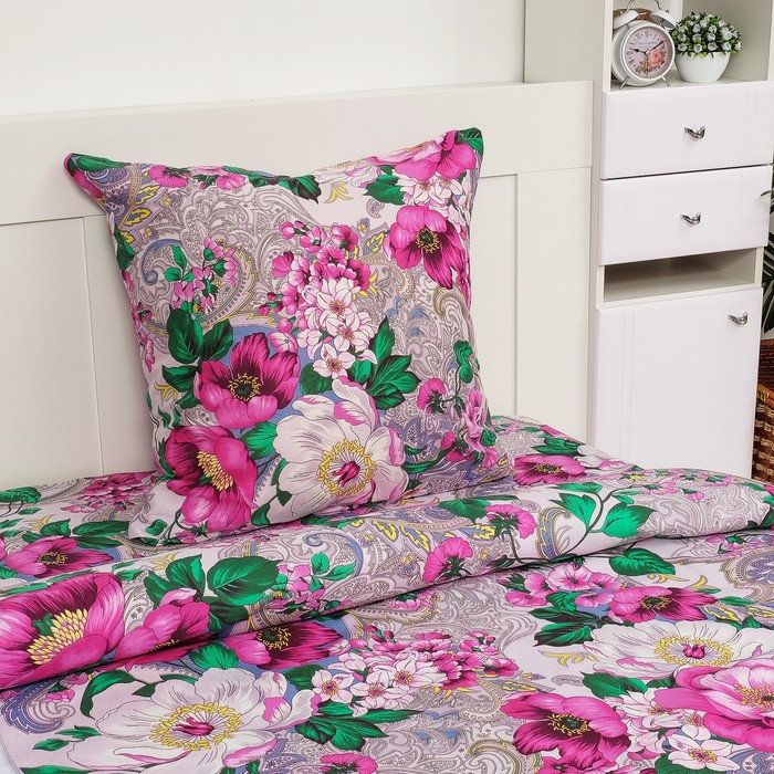 Постельное бельё Экономь и Я 1,5 сп. Розовые пионы 143х215 ± 5 см, 150х214 ± 5 см, 70х70 ± 5 см -1 шт, 120 ± 6 гр/м², 100%хл, бязь