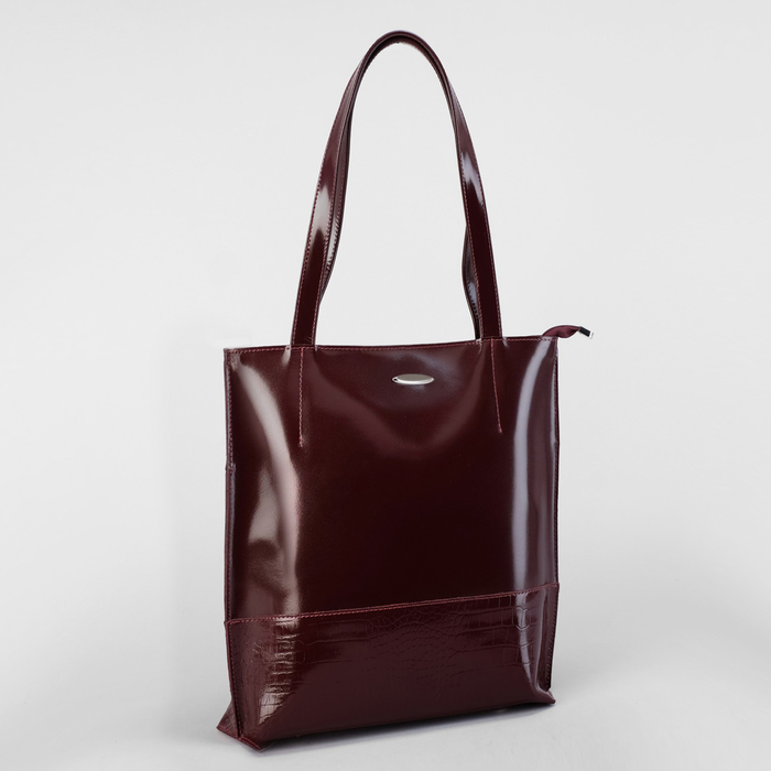 Сумка женская на молнии, 1 отдел, наружный карман, цвет бордовый гладкий шик/кайман шик