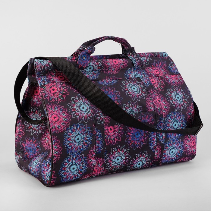 Сумка дорожная «Цветы», 1 отдел на молнии, длинный ремень, цвет чёрный