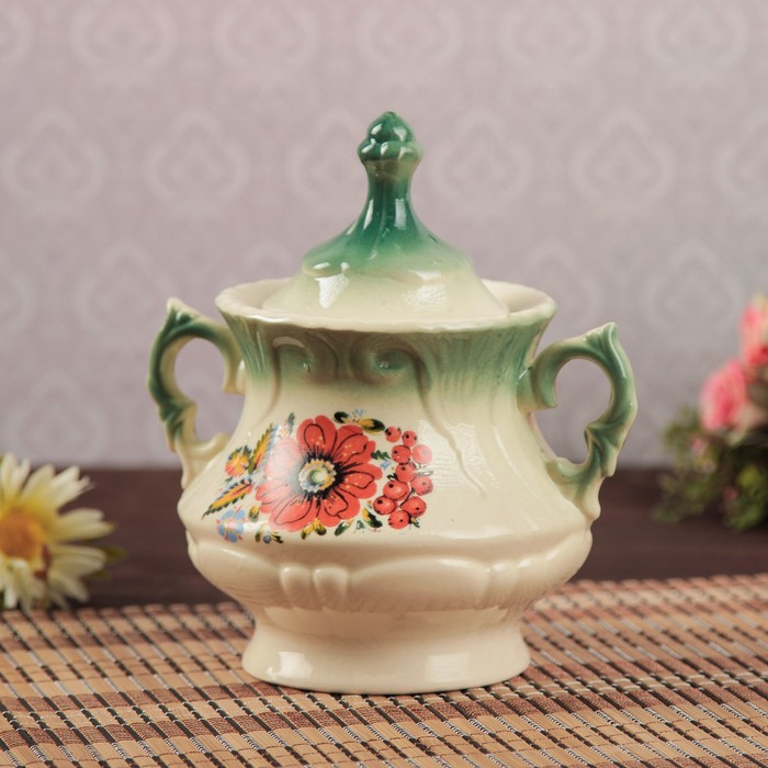 Сахарница "Блиц" изумруд, петриковская роспись