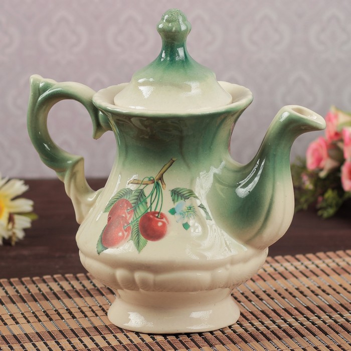 Чайник для заварки 0,6 л "Блиц" изумруд, вишня деколь