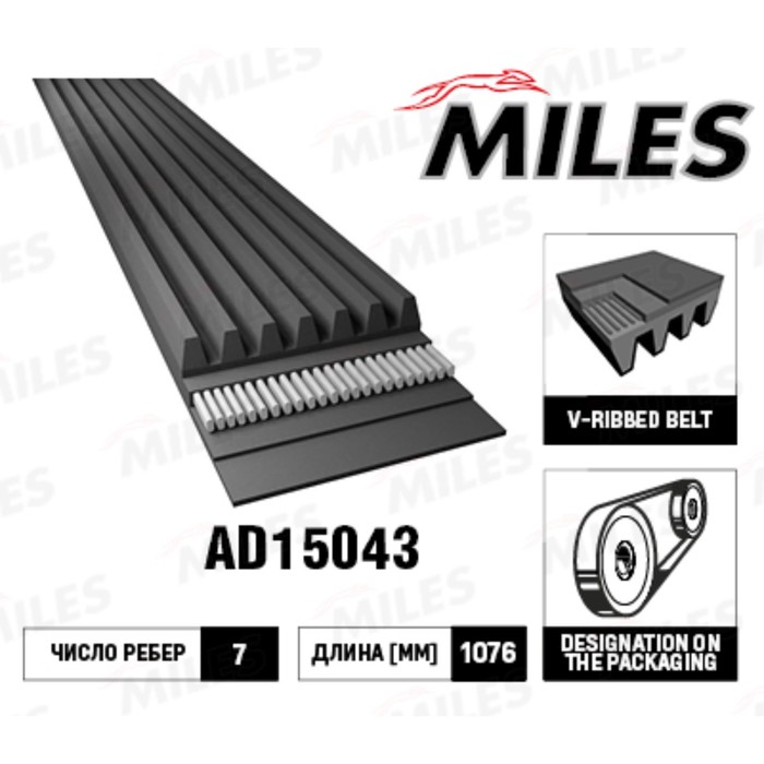 Ремень приводной MILES 7PK1076 AD15043