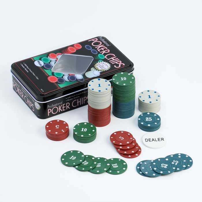 Покер, набор для игры, фишки с номиналом 100 шт, 11.5 х 19 см