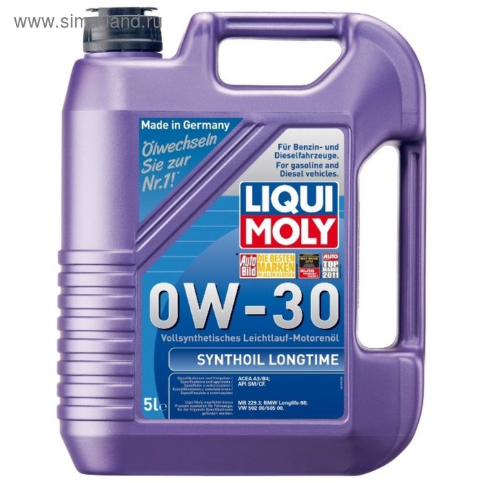 фото Масло моторное liqui moly синт., 0w-30 synthoil longtime, 5 л liquimoly