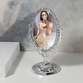 Зеркало настольное, двустороннее, с увеличением, зеркальная поверхность 9 × 12 см, цвет серебристый Ош