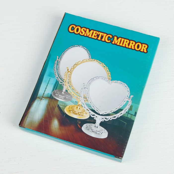 Зеркало на ножке «Ажур», в форме сердца, двустороннее, с двукратным увеличением, цвет золотистый