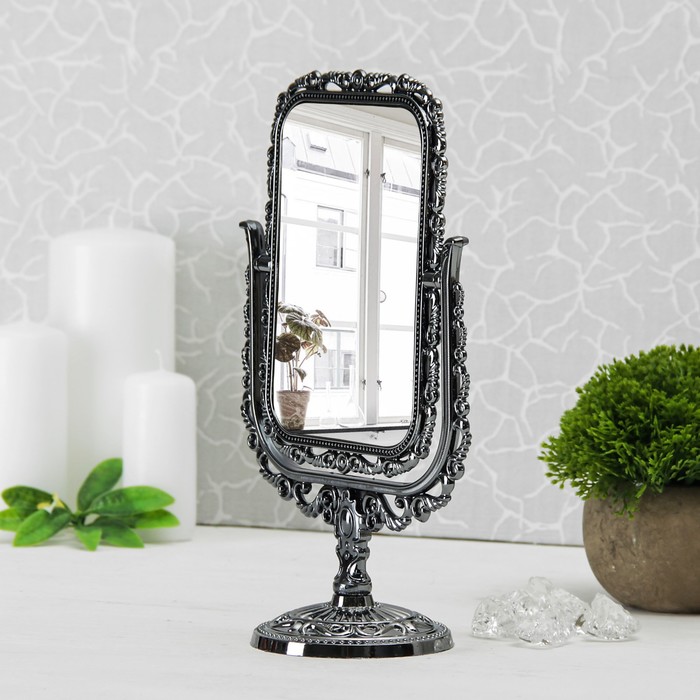 Зеркало на ножке «Ажур», прямоугольное, двустороннее, с двукратным увеличением, цвет антрацитовый