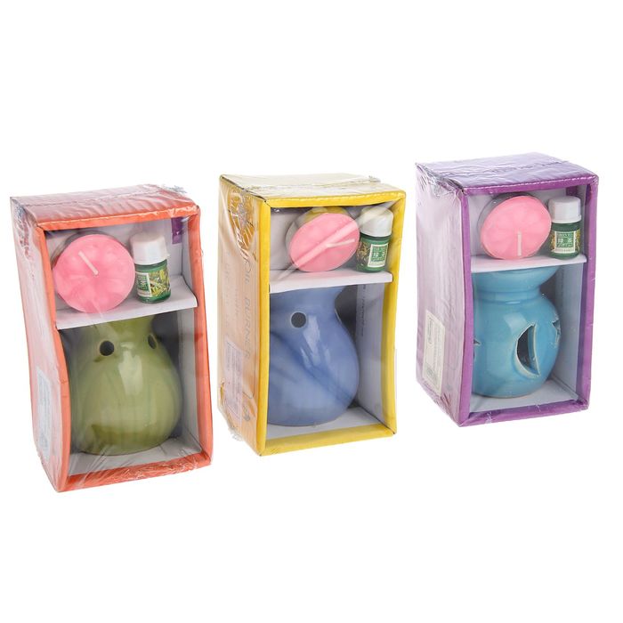 Набор 3 в 1 (свеча, аромалампа, аромамасло "Зеленый чай")