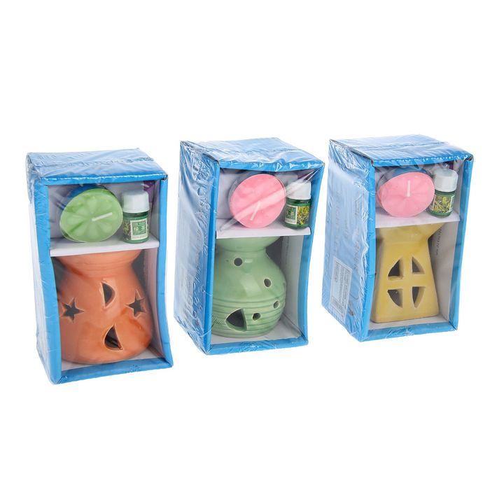 Набор 3 в 1 (свеча, аромалампа, аромамасло "Зеленый чай")