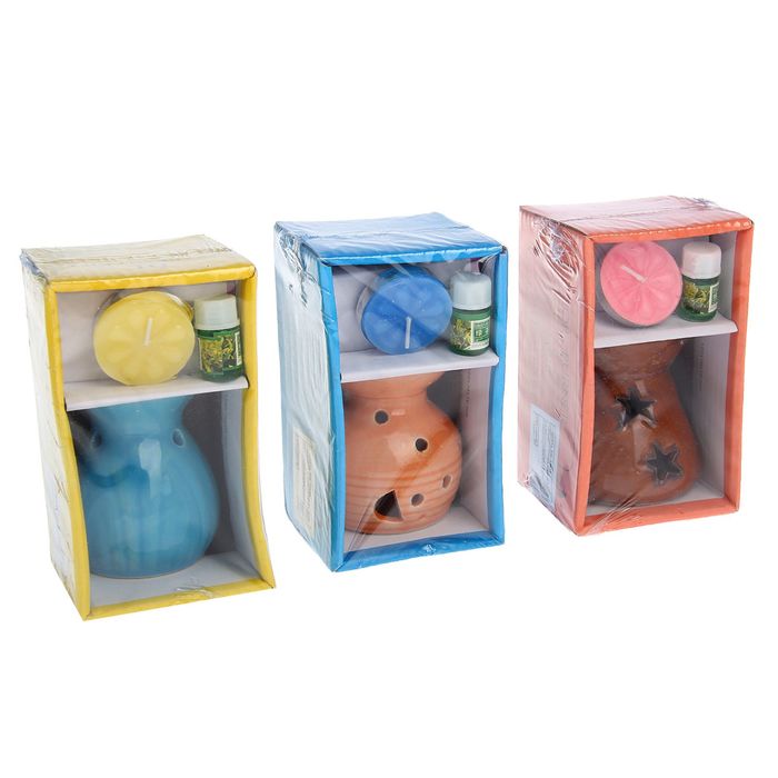 Набор 3 в 1 (свеча, аромалампа, аромамасло "Зеленый чай")