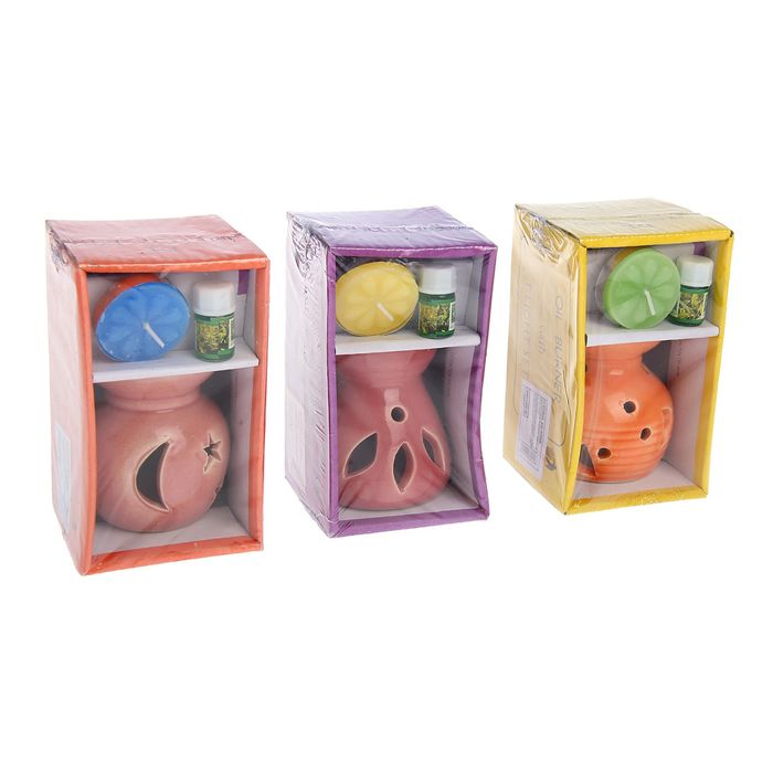 Набор 3 в 1 (свеча, аромалампа, аромамасло "Зеленый чай")