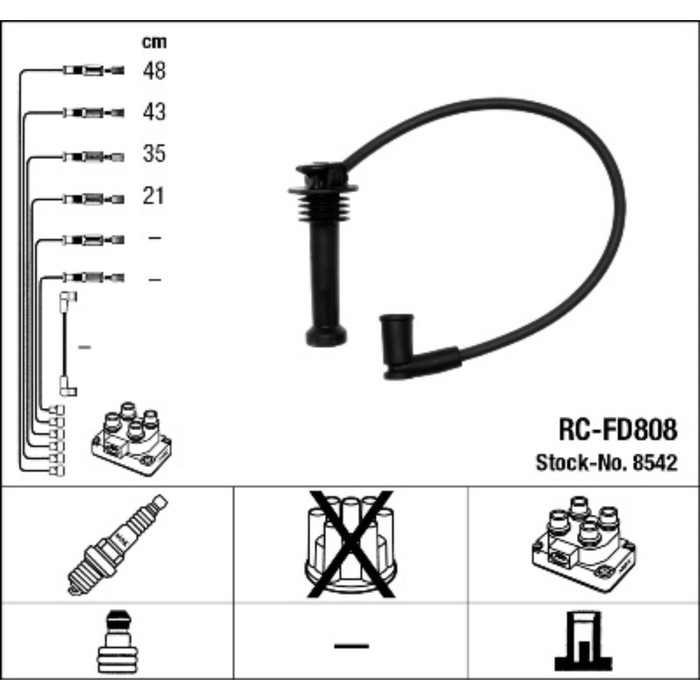 Высоковольтные провода, комплект NGK  8542 RCFD808