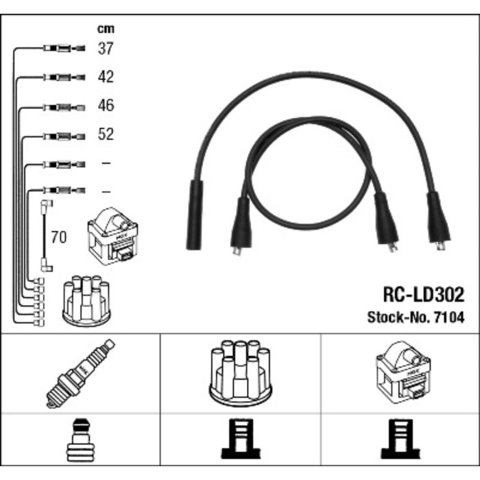 Высоковольтные провода, комплект NGK  7104 RCLD302