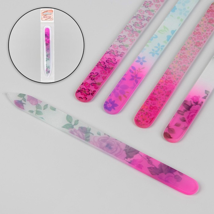 Пилка стеклянная для ногтей "Ассорти", 14см, рисунок МИКС