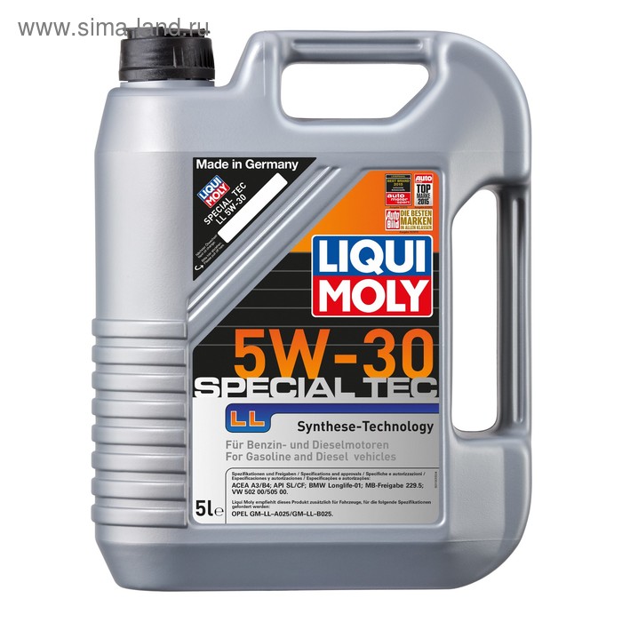 Масло моторное LiquiMoly Special Tec LL 5W-30, 5 л масло моторное liquimoly top tec 4100 5w 40 205 л