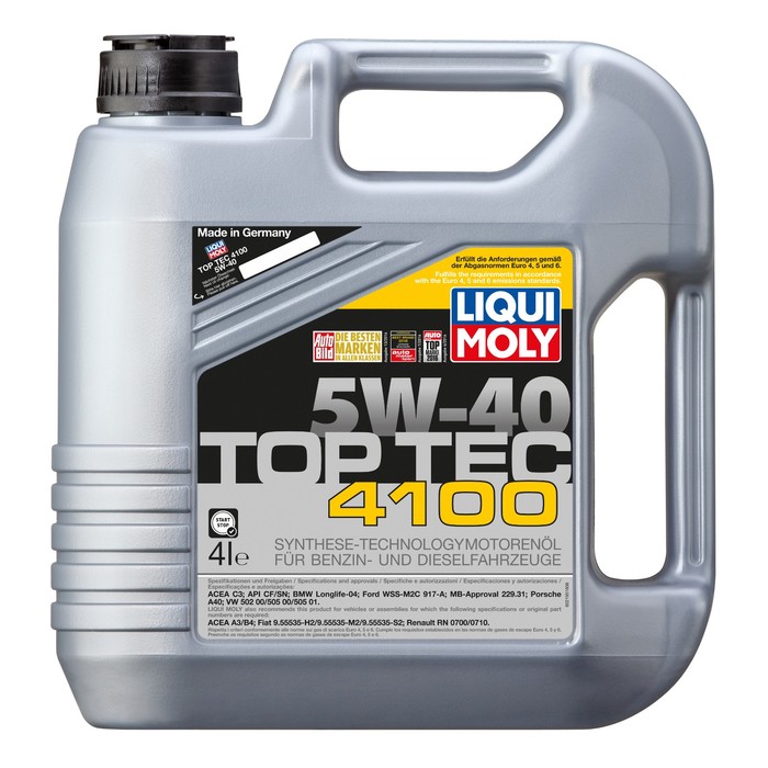 Моторное масло LiquiMoly Top Tec 4100 5W-40 SN/CF;A3/B4/C3 НС-синтетическое, 4 л (7547)