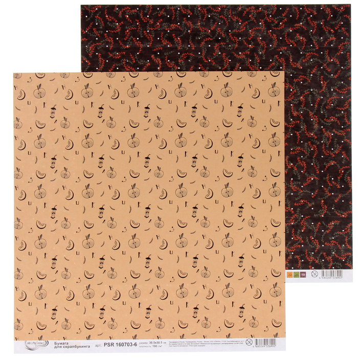 Бумага для скрапбукинга Mr.Painter "Осень в кармане-6" 30,5х30,5 см 190гр/м2