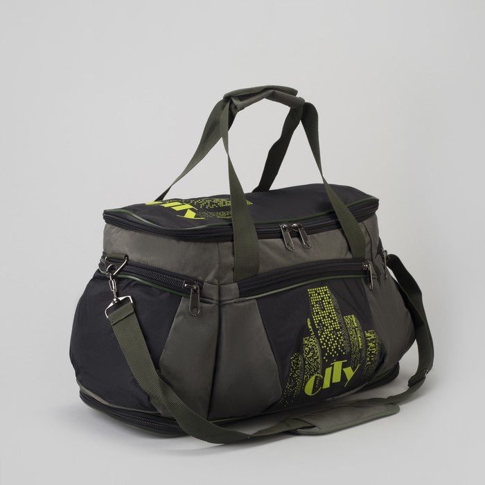 Сумка дорожная, с расширением, отдел на молнии, 4 наружных кармана, регулируемый ремень, цвет хаки/чёрный