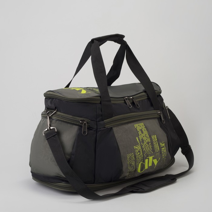 Сумка дорожная с расширением, отдел на молнии, 4 наружных кармана, регулируемый ремень, цвет чёрный/хаки