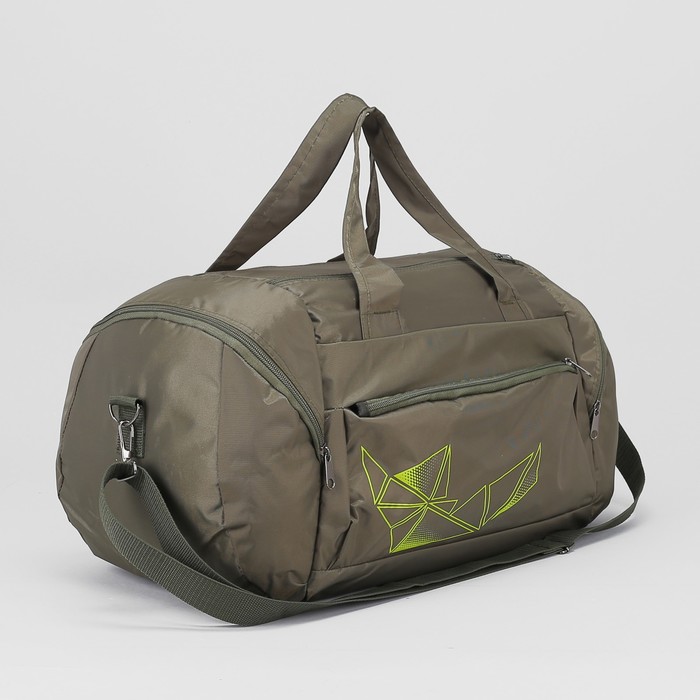 Сумка спортивная, отдел на молнии, 3 наружных кармана, регулируемый ремень, цвет хаки