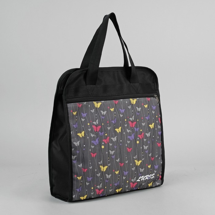 Сумка хозяйственная, отдел на молнии, наружный карман, цвет чёрный, вставка МИКС