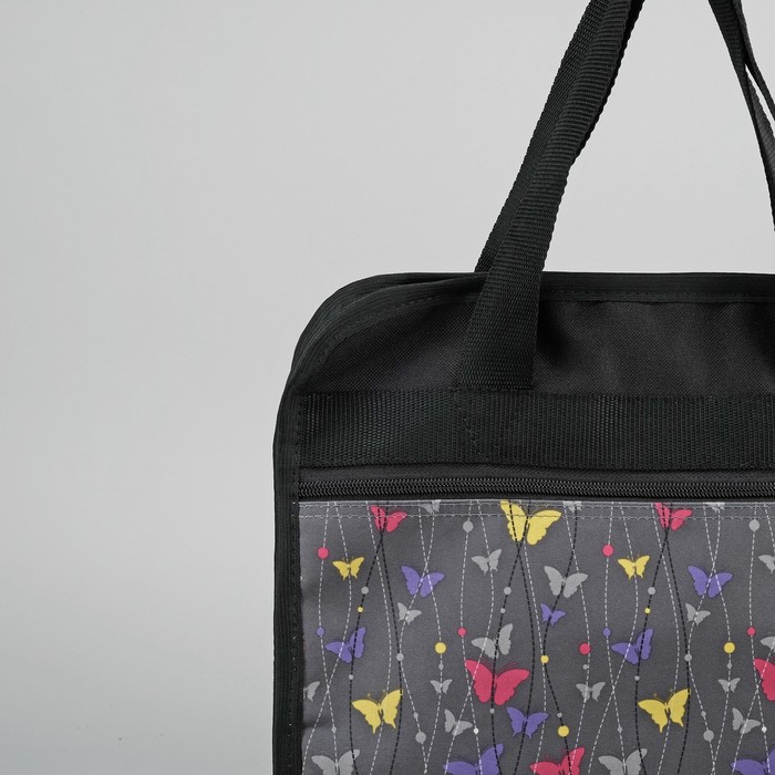 Сумка хозяйственная, отдел на молнии, наружный карман, цвет чёрный, вставка МИКС