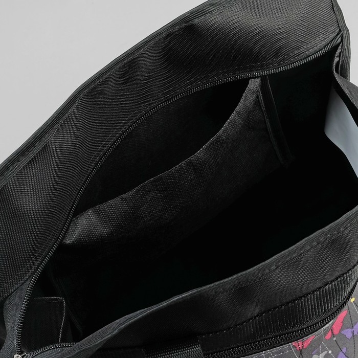 Сумка хозяйственная, отдел на молнии, наружный карман, цвет чёрный, вставка МИКС