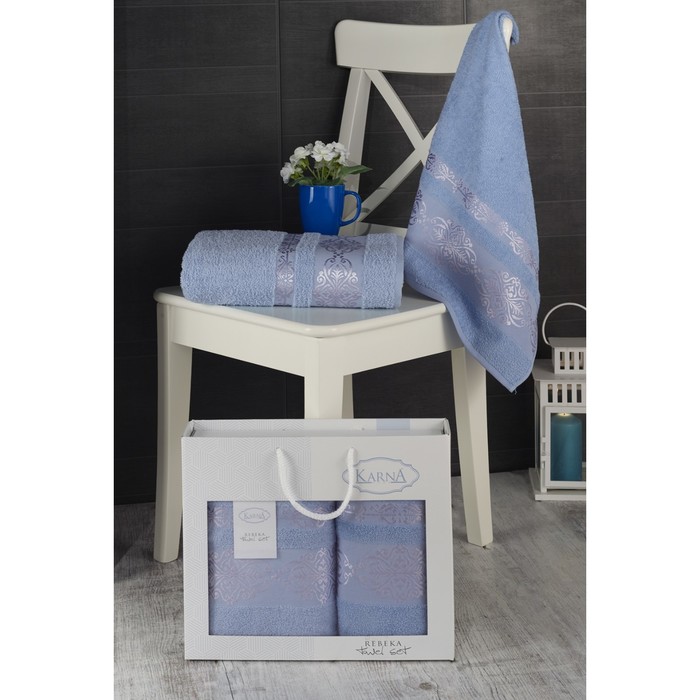 КМП Rebeka, размер 50х90 см-1 шт., 70х140 см-1 шт., цвет голубой, махра 350 г/м2 2660