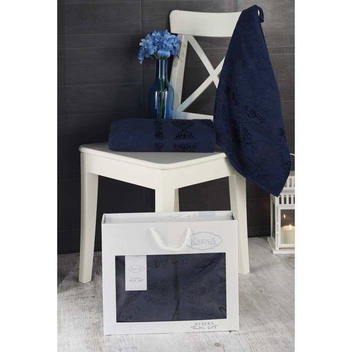 КМП Rebeka, размер 50х90 см-1 шт., 70х140 см-1 шт., цвет синий, махра 350 г/м2 2660