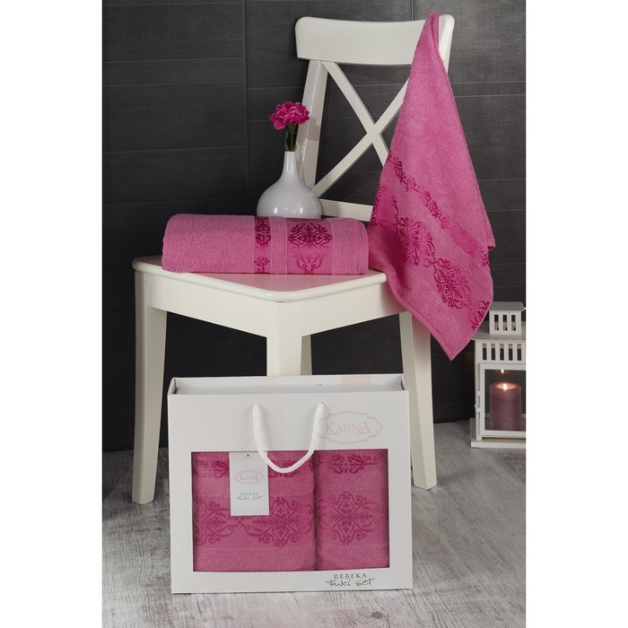 КМП Rebeka, размер 50х90 см-1 шт., 70х140 см-1 шт., цвет розовый, махра 350 г/м2 2660