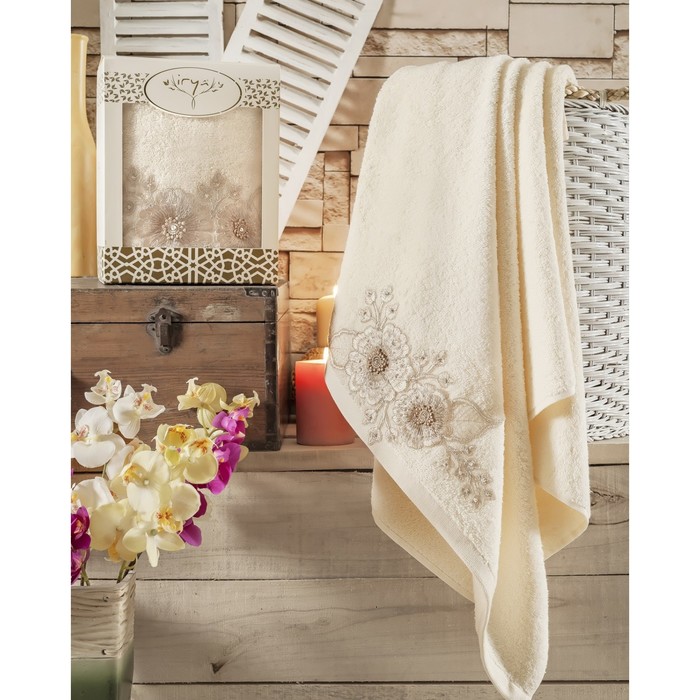 Полотенце Fleur, размер 85х150 см, цвет золотистый, махра 500 г/м2 2516